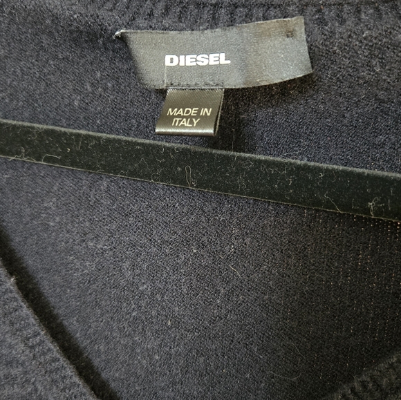 Diesel Black Wool Cotton Knit V-Neck Mesh Sleeve Womans Sweater Medium - Picture 7 of 8